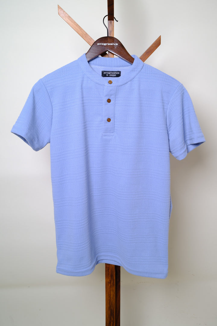 Playera Cuello Chino - Azul Claro