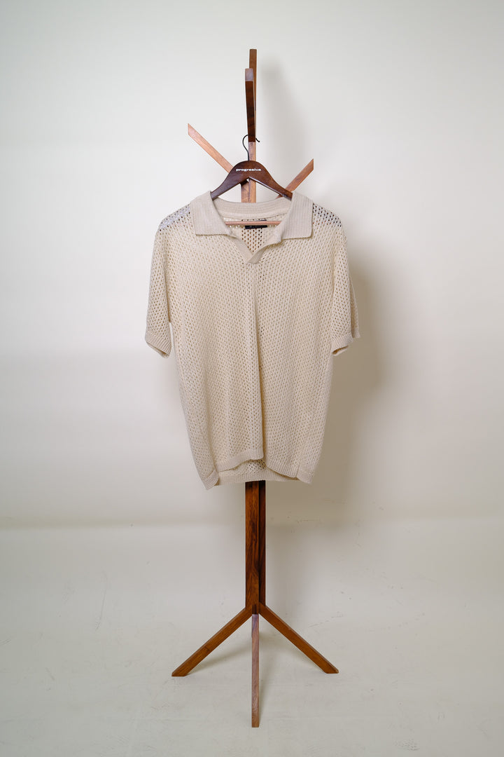 Playera Tipo Polo - Tejida  beige