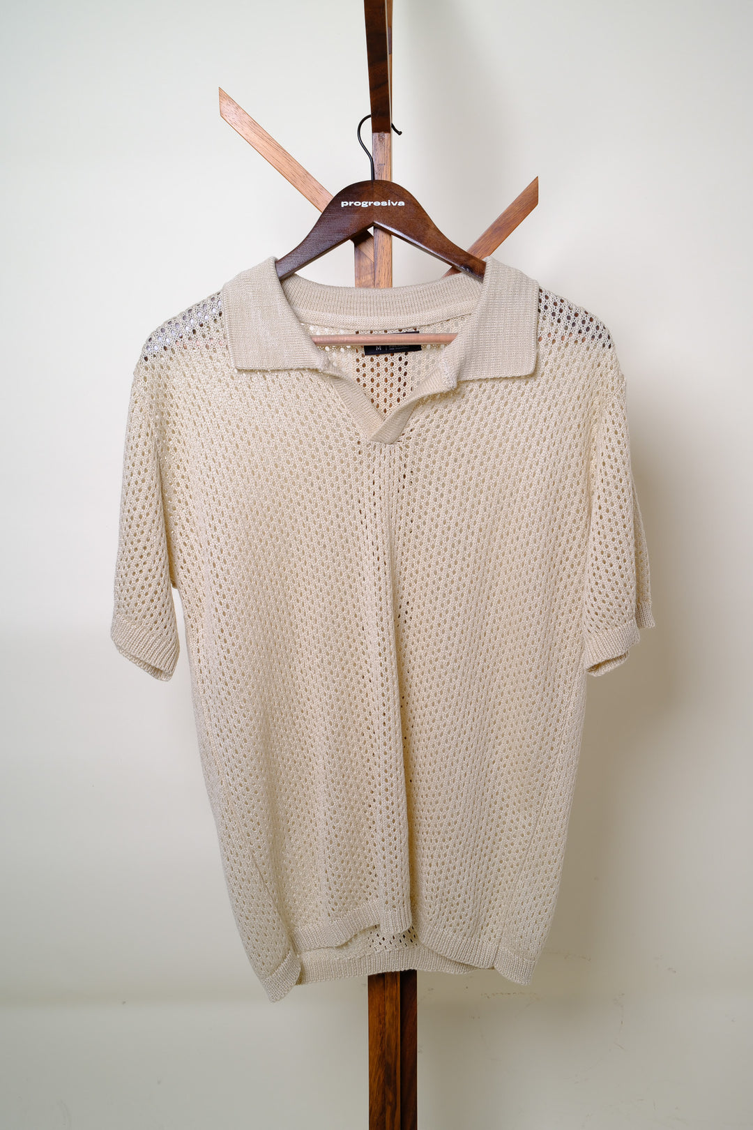 Playera Tipo Polo - Tejida  beige