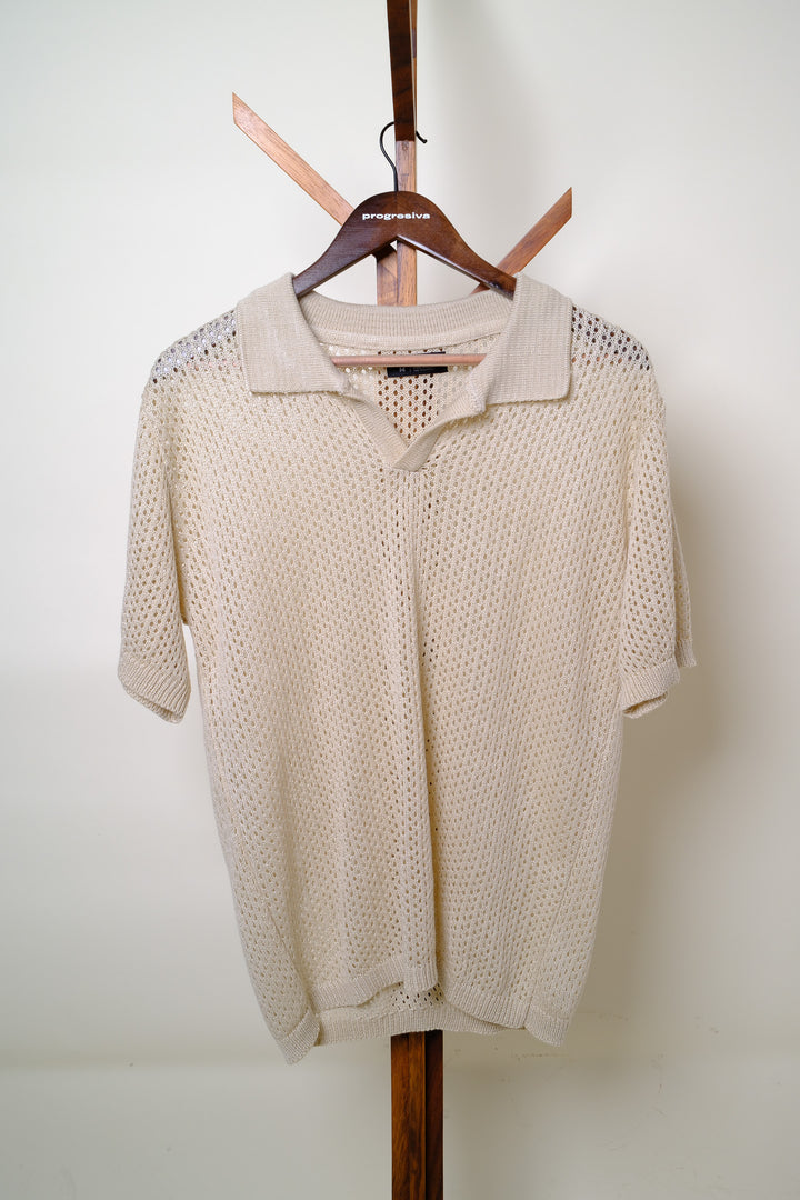 Playera Tipo Polo - Tejida  beige