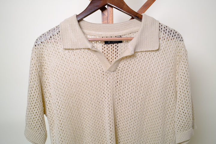Playera Tipo Polo - Tejida  beige