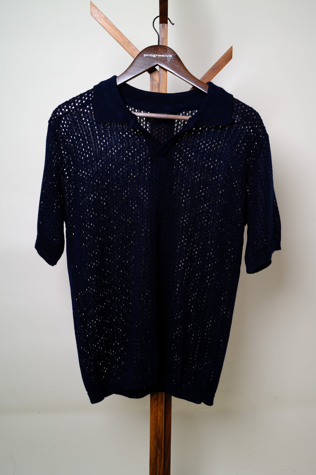 Playera Tipo Polo - Tejida  azul marino