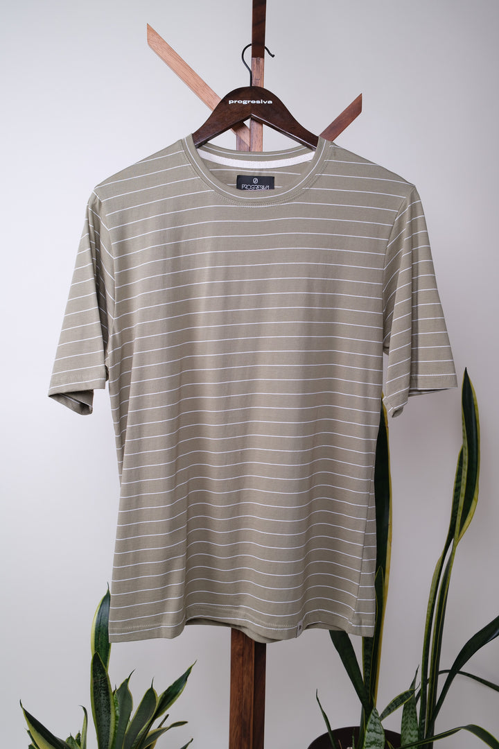 Playera Regular Fit  - verde a rayas
