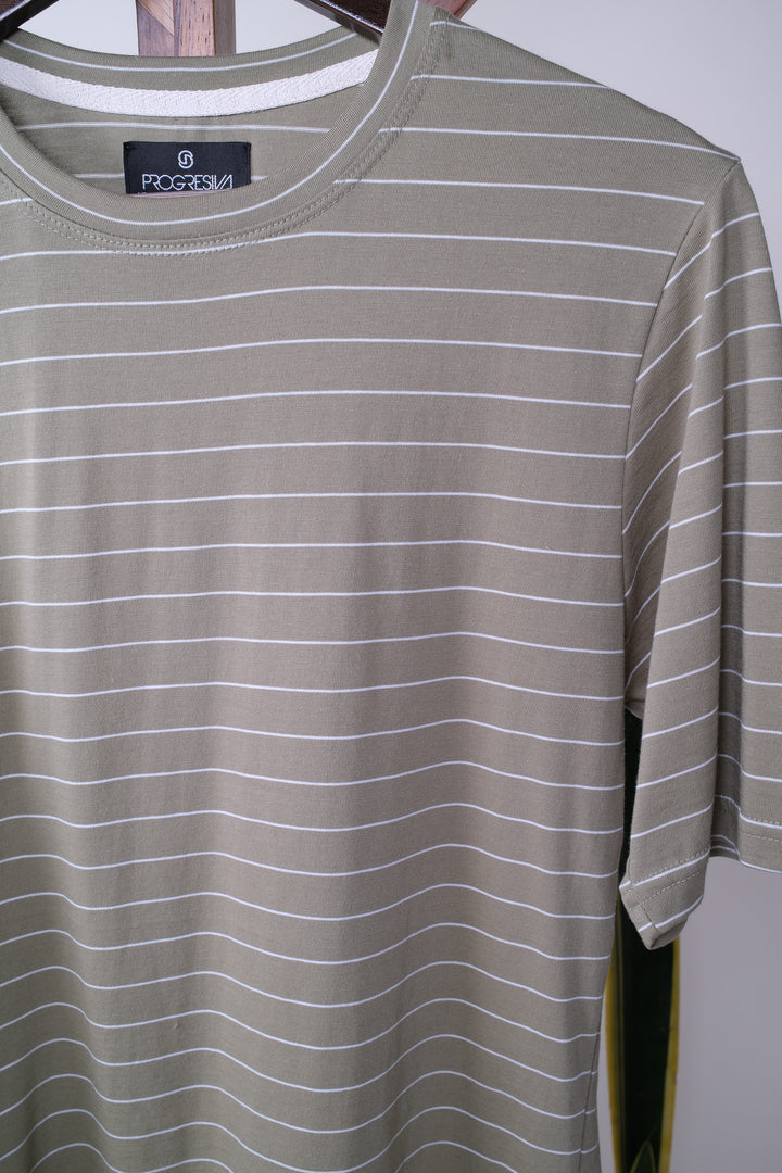 Playera Regular Fit  - verde a rayas