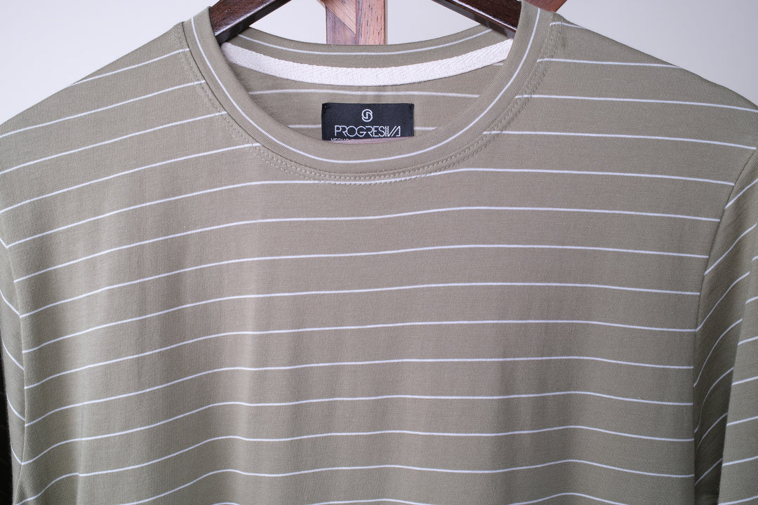 Playera Regular Fit  - verde a rayas