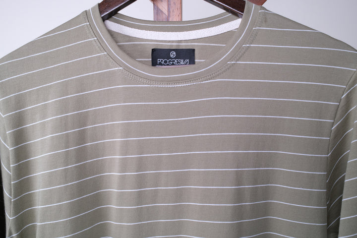 Playera Regular Fit  - verde a rayas