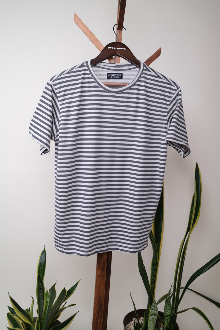 Playera Regular Fit  - beige rayas grises