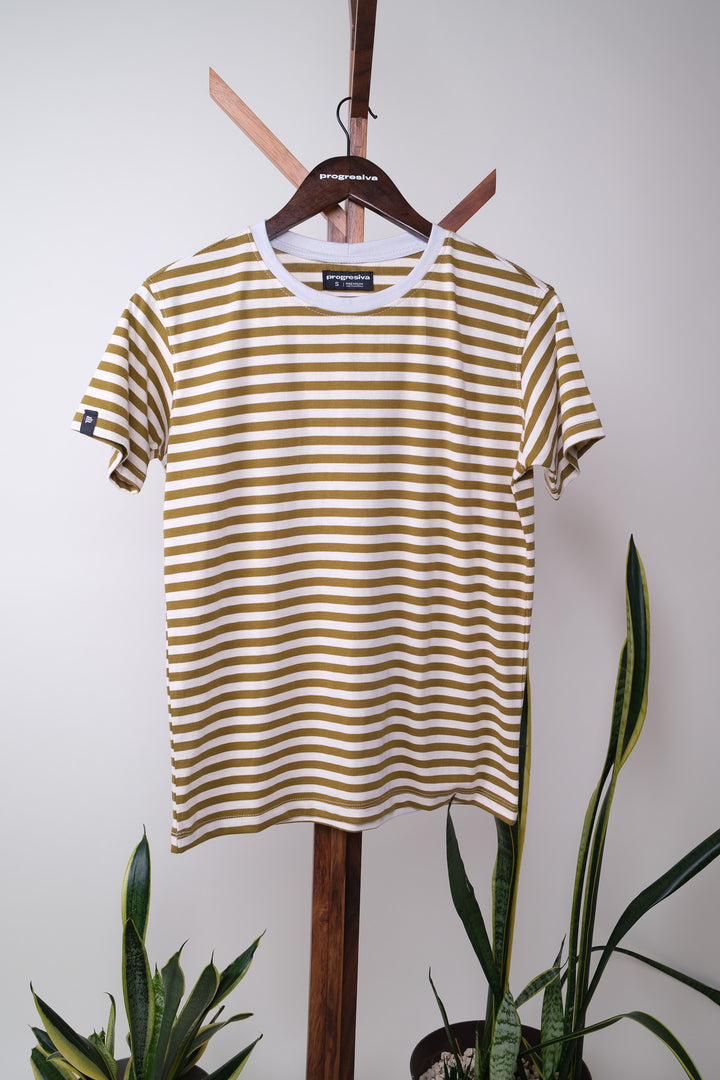 Playera Regular Fit  - beige rayas verdes