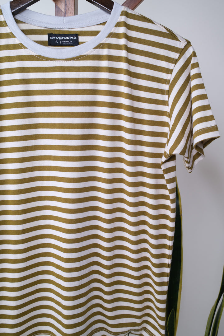 Playera Regular Fit  - beige rayas verdes