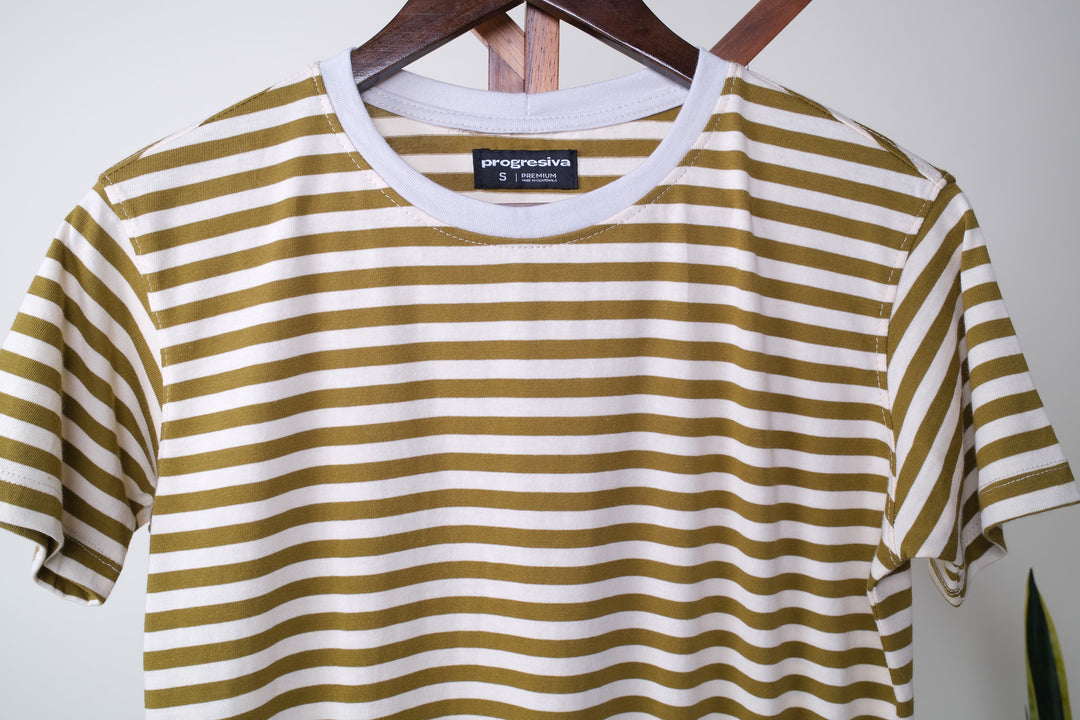 Playera Regular Fit  - beige rayas verdes