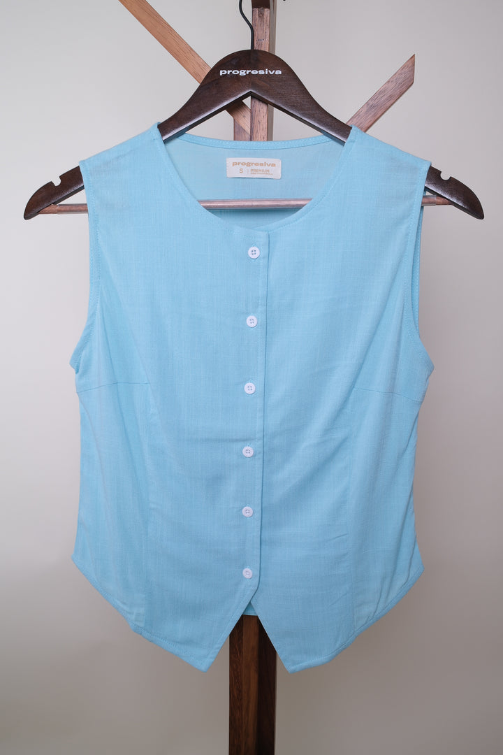 Blusa de botones - sin mangas - celeste