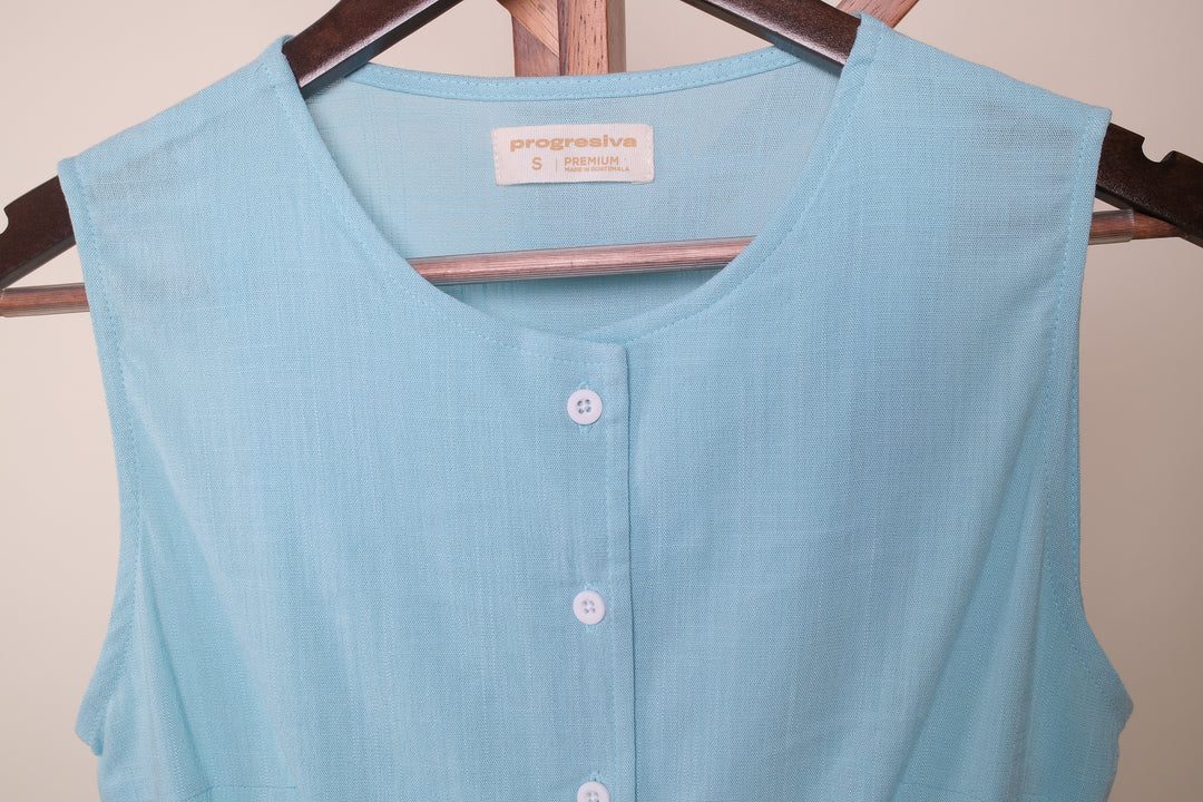 Blusa de botones - sin mangas - celeste
