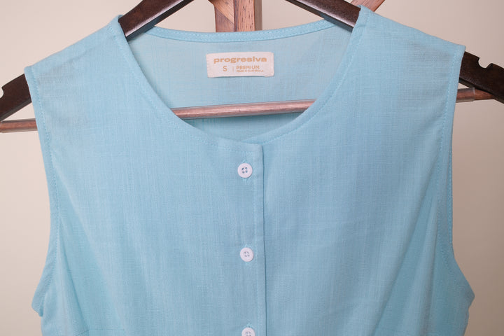 Blusa de botones - sin mangas - celeste