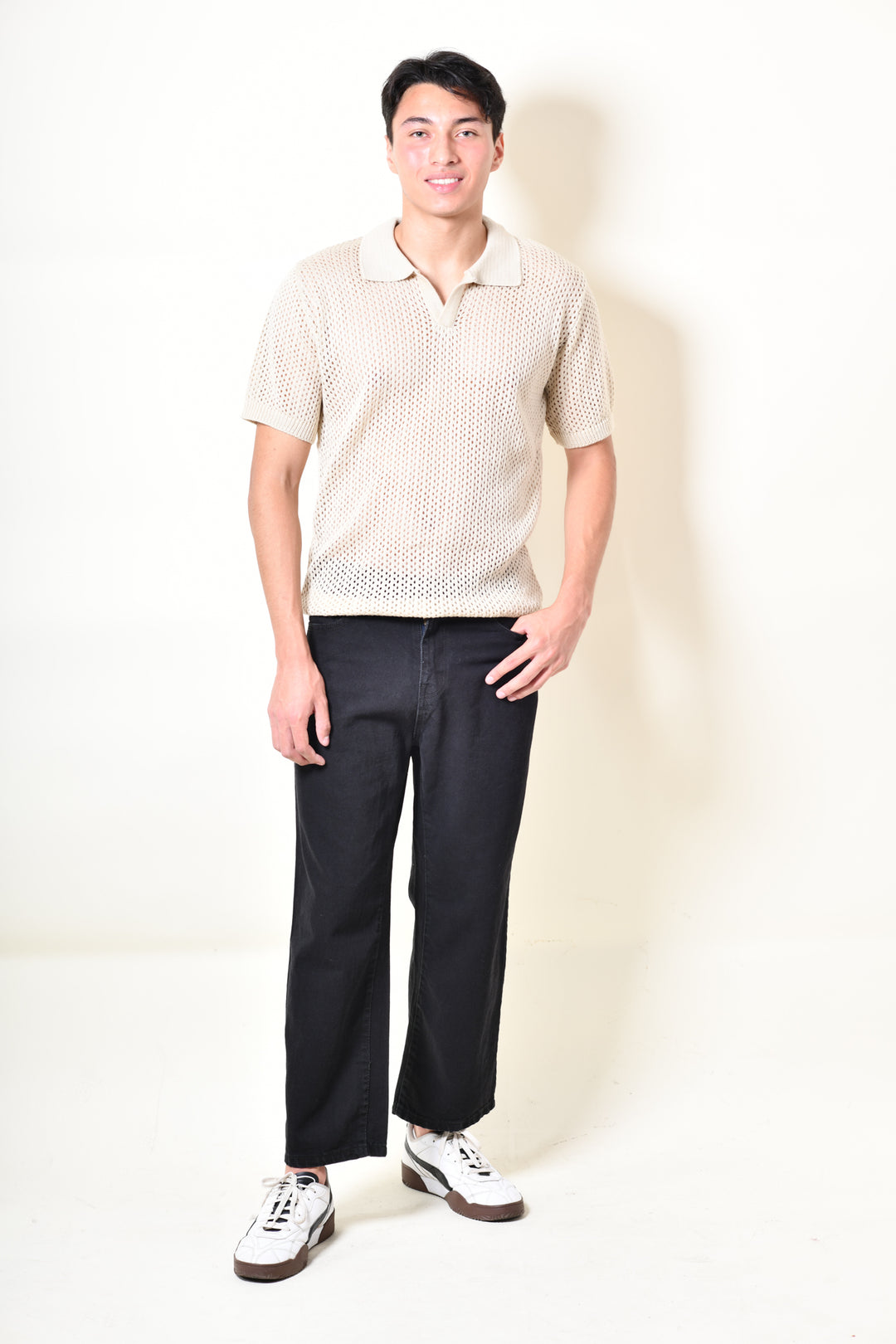 Playera Tipo Polo - Tejida  beige