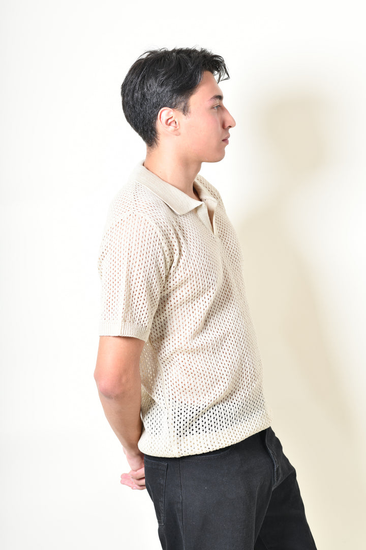Playera Tipo Polo - Tejida  beige