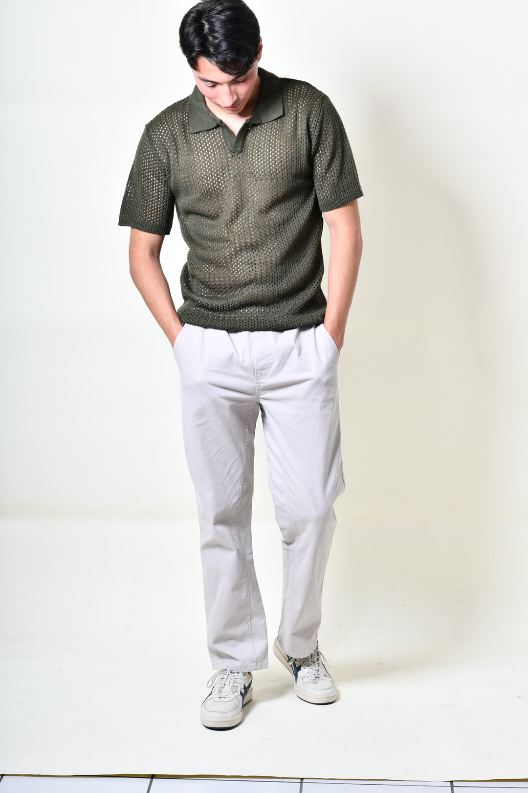 Playera Tipo Polo - Tejida verde olivo
