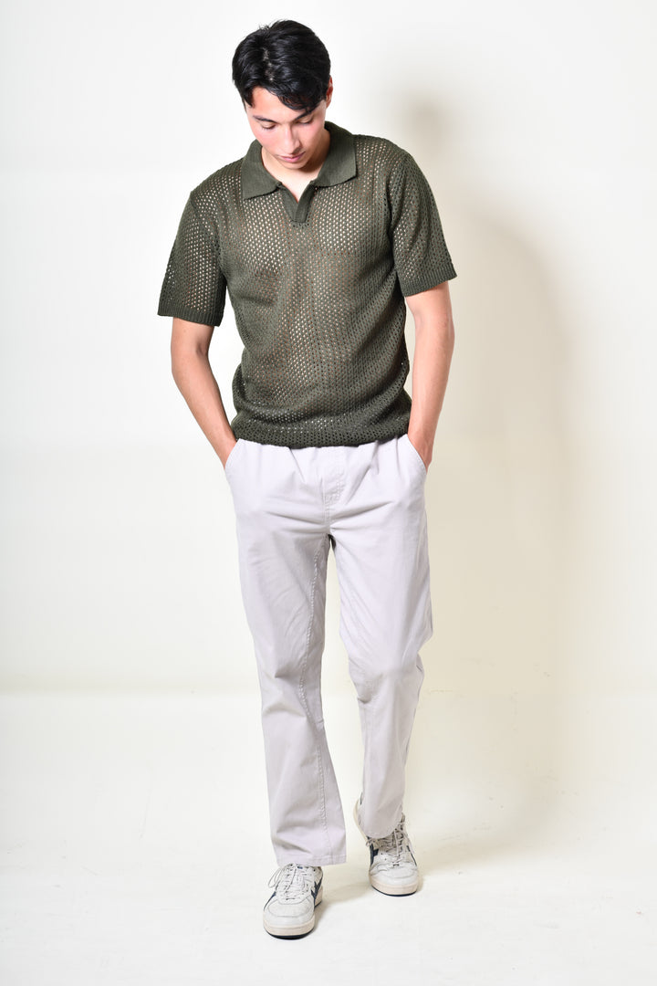 Playera Tipo Polo - Tejida verde olivo