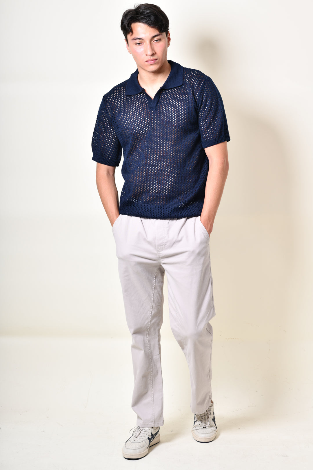 Playera Tipo Polo - Tejida  azul marino