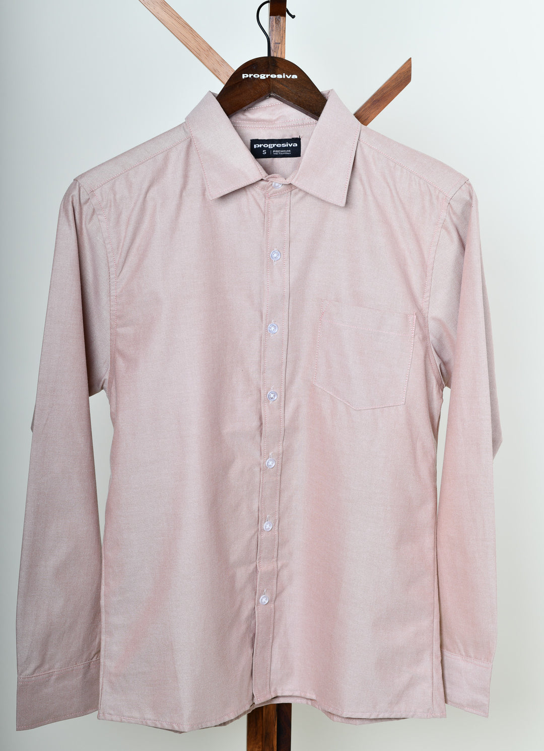 Camisa oxford manga larga cuello normal - durazno