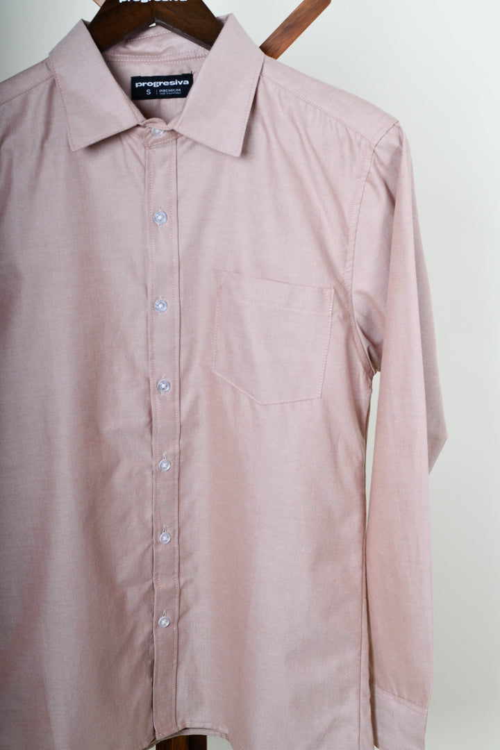 Camisa oxford manga larga cuello normal - durazno