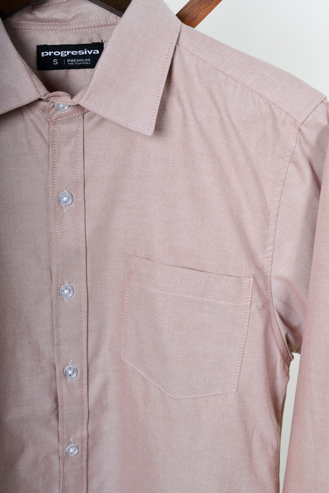 Camisa oxford manga larga cuello normal - durazno