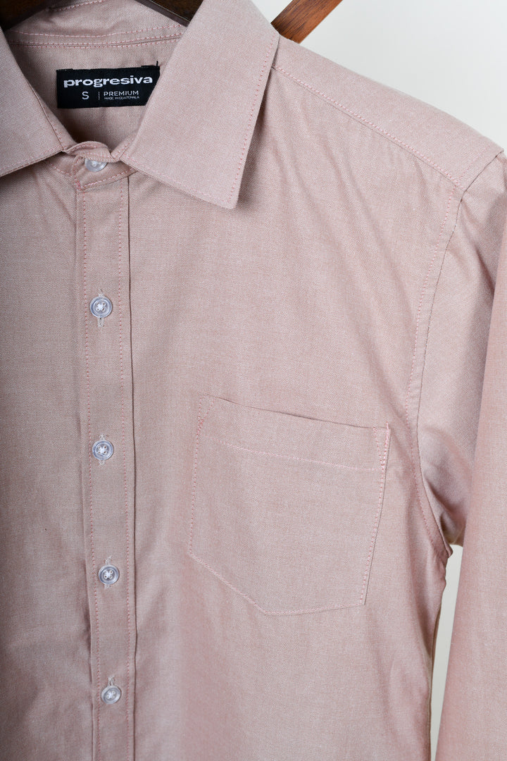 Camisa oxford manga larga cuello normal - durazno