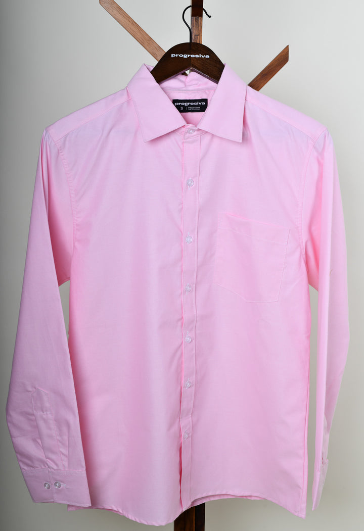 Camisa oxford manga larga cuello normal - rosa