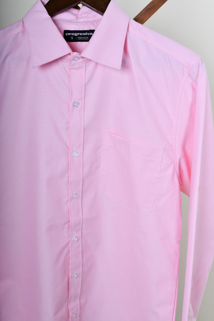 Camisa oxford manga larga cuello normal - rosa