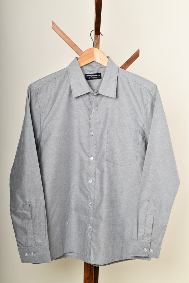 Camisa oxford manga larga cuello normal - gris oxford