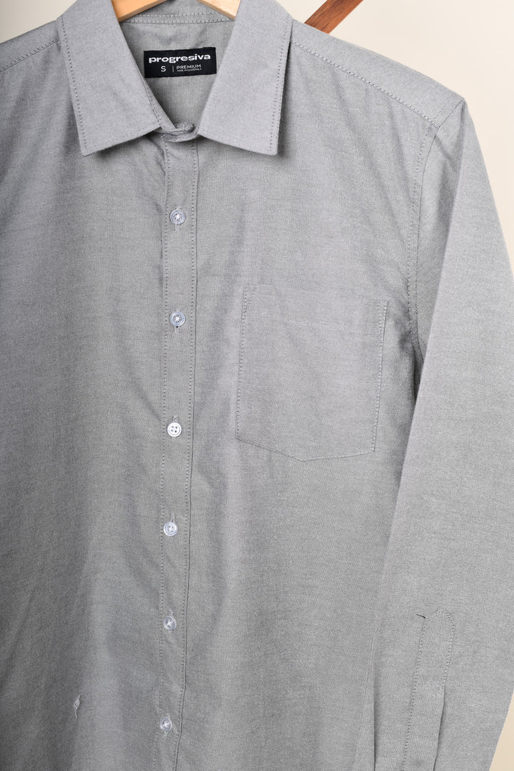 Camisa oxford manga larga cuello normal - gris oxford