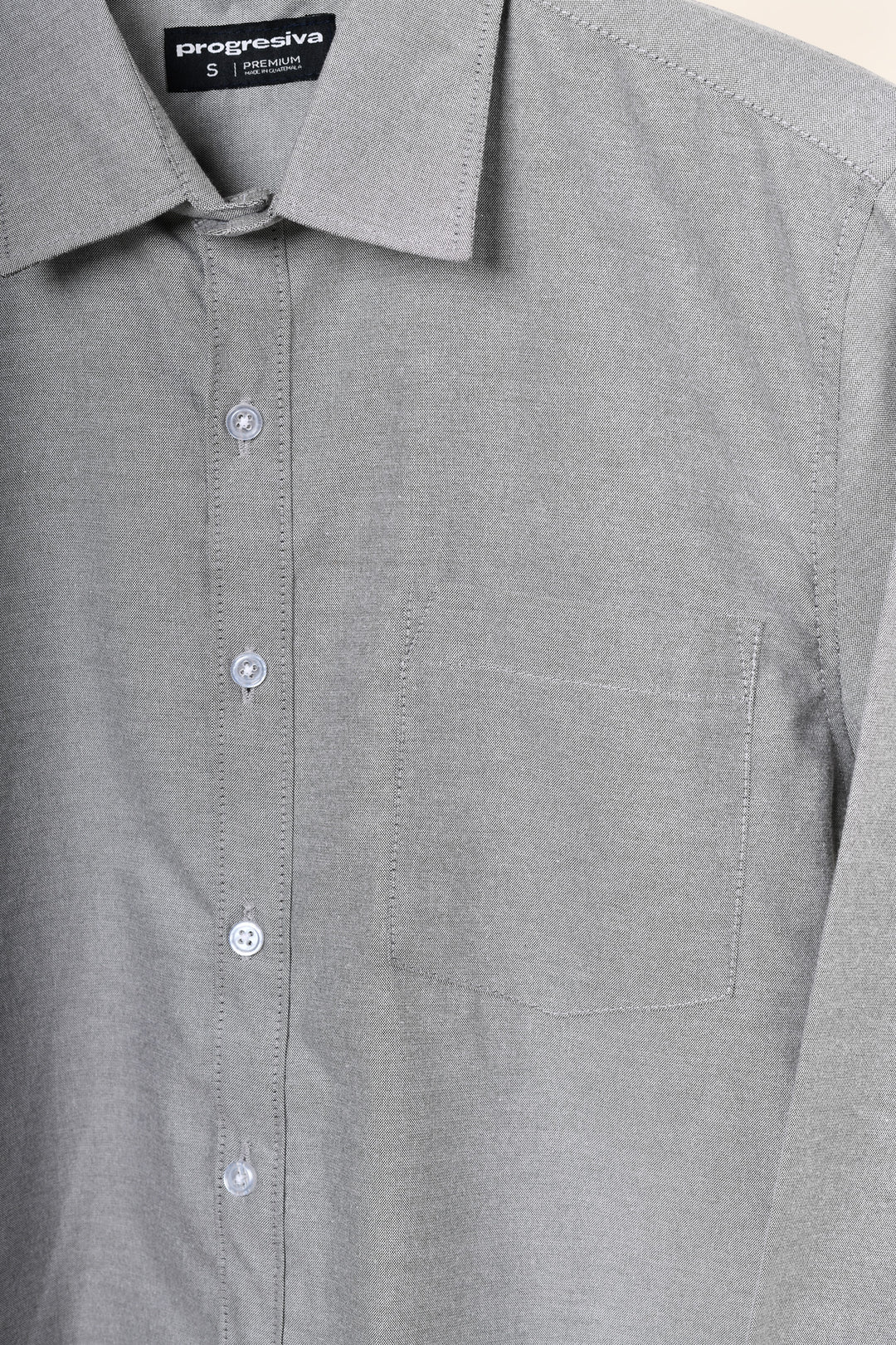 Camisa oxford manga larga cuello normal - gris oxford