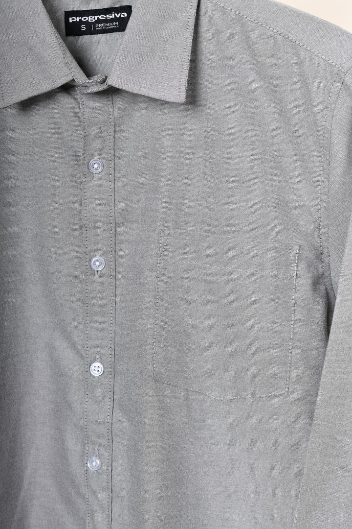 Camisa oxford manga larga cuello normal - gris oxford