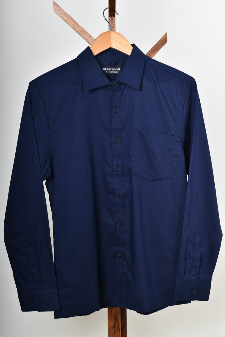 Camisa oxford manga larga cuello normal - azul marino
