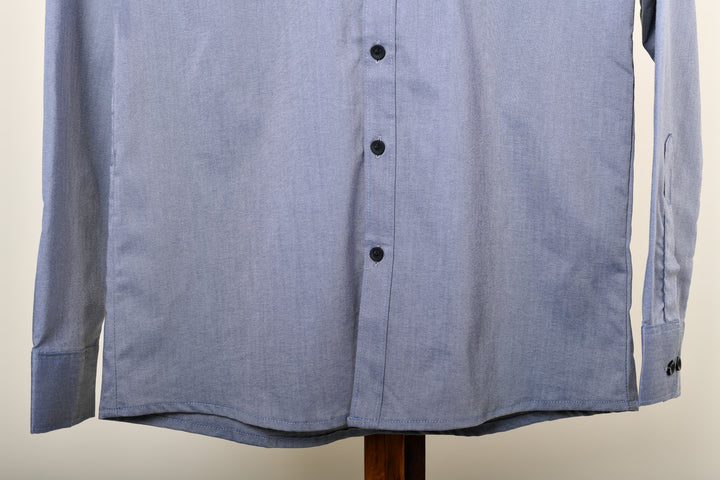 Camisa oxford manga larga cuello chino - azul grisácea