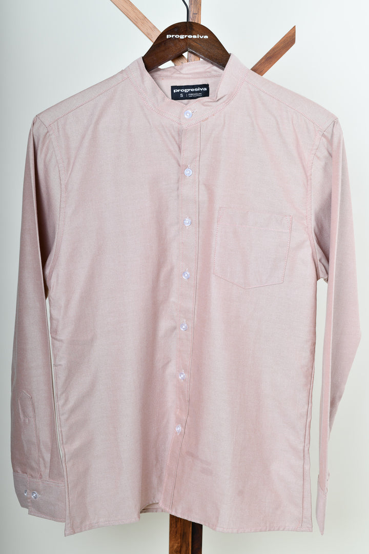 Camisa oxford manga larga cuello chino - durazno