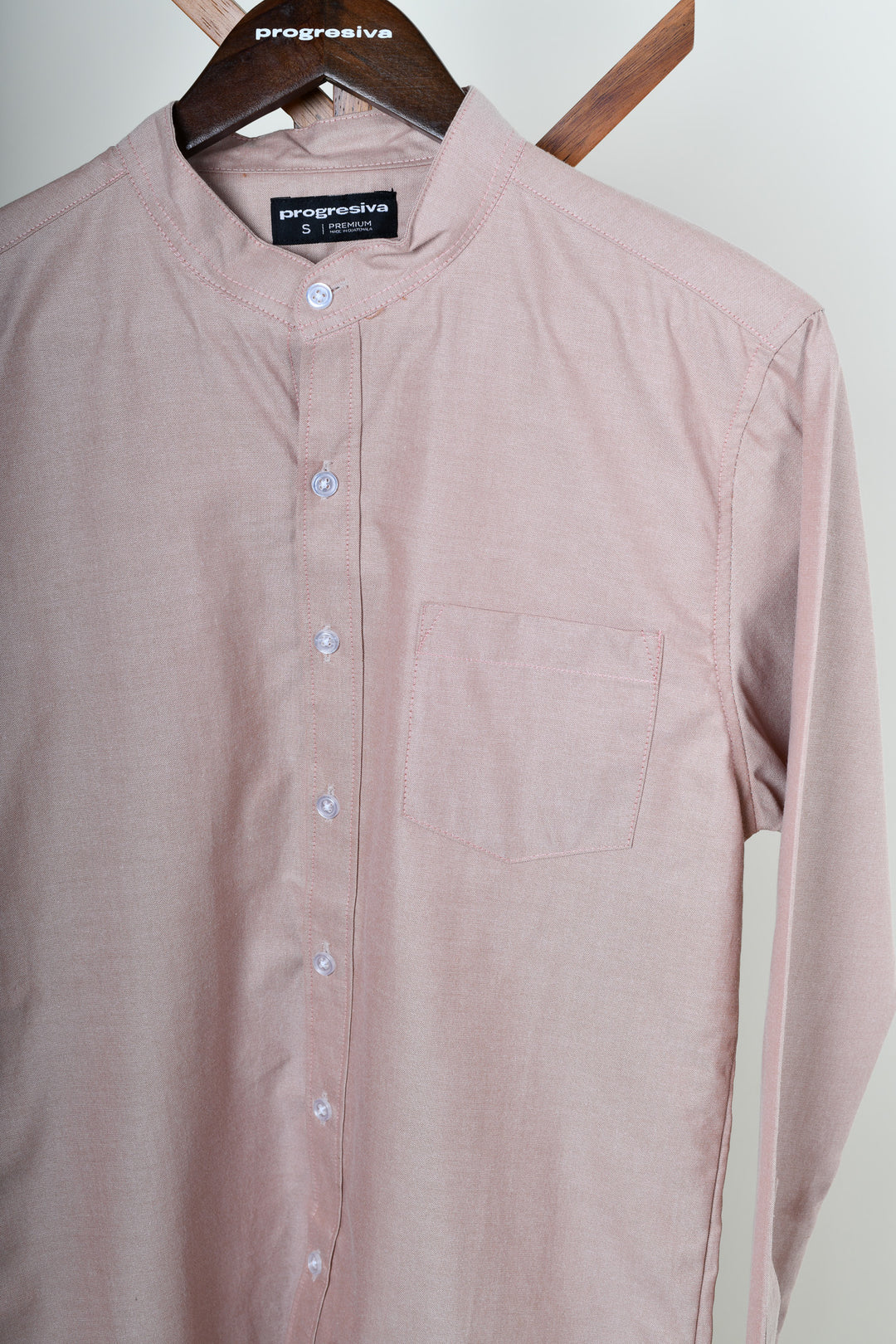 Camisa oxford manga larga cuello chino - durazno