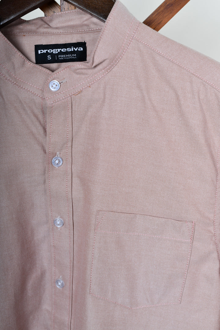 Camisa oxford manga larga cuello chino - durazno