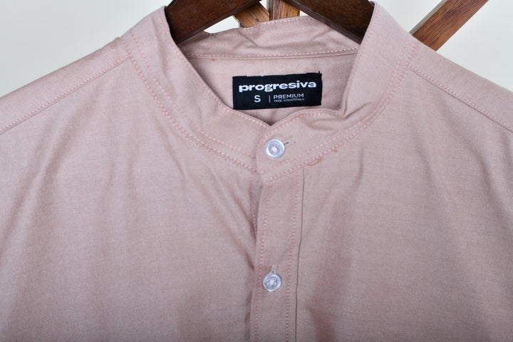 Camisa oxford manga larga cuello chino - durazno