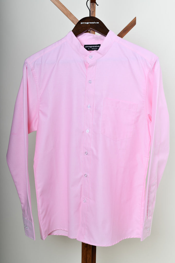 Camisa oxford manga larga cuello chino - rosa