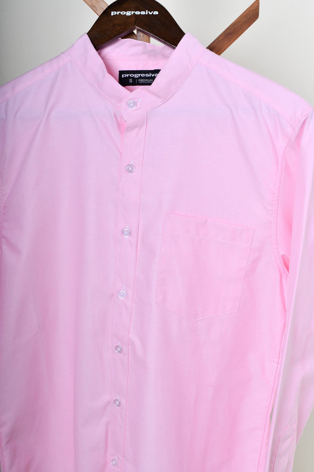 Camisa oxford manga larga cuello chino - rosa