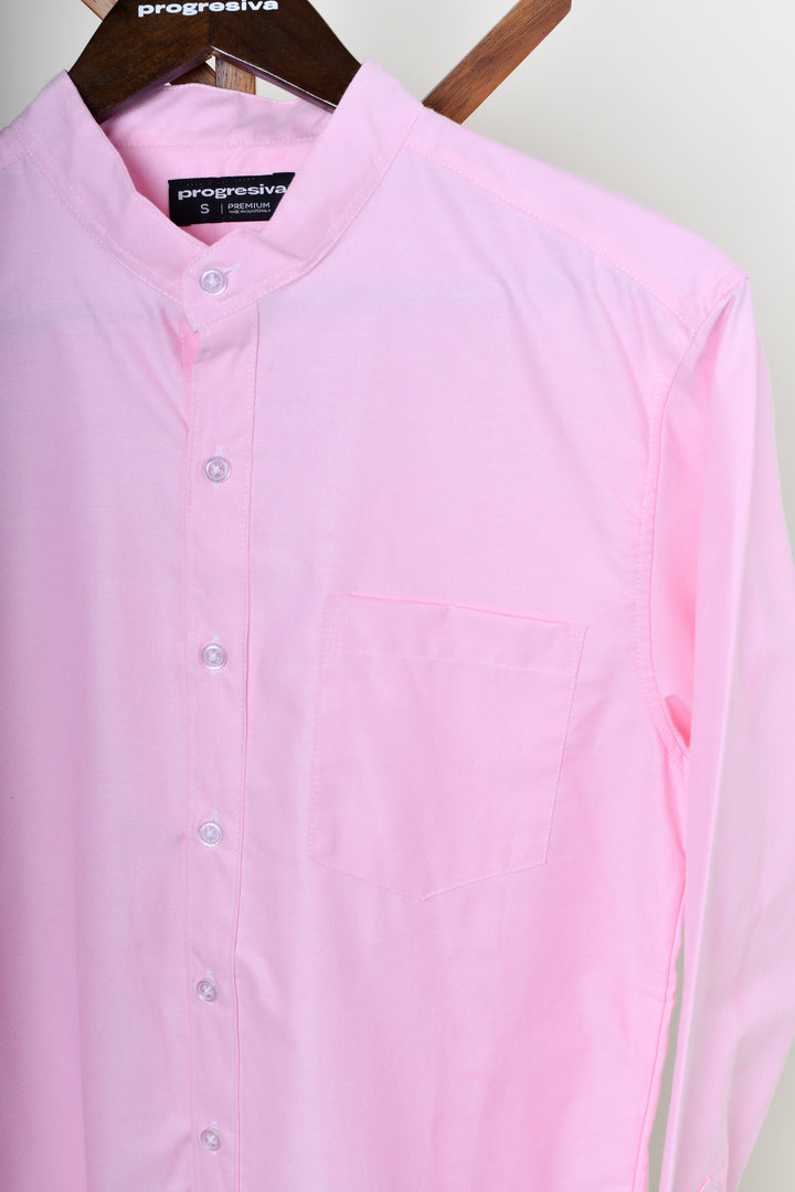 Camisa oxford manga larga cuello chino - rosa