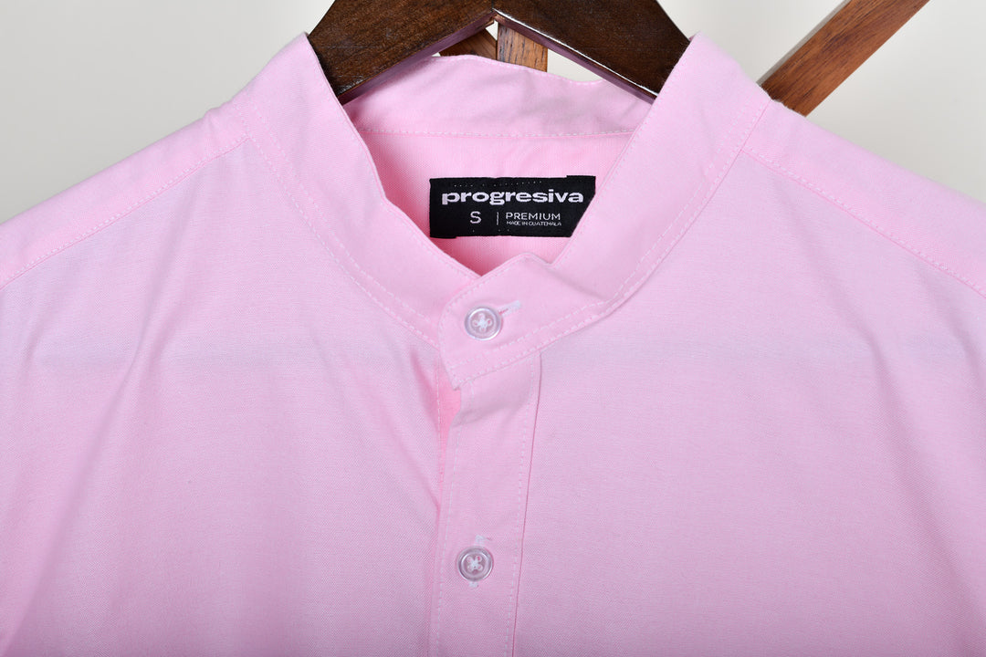 Camisa oxford manga larga cuello chino - rosa