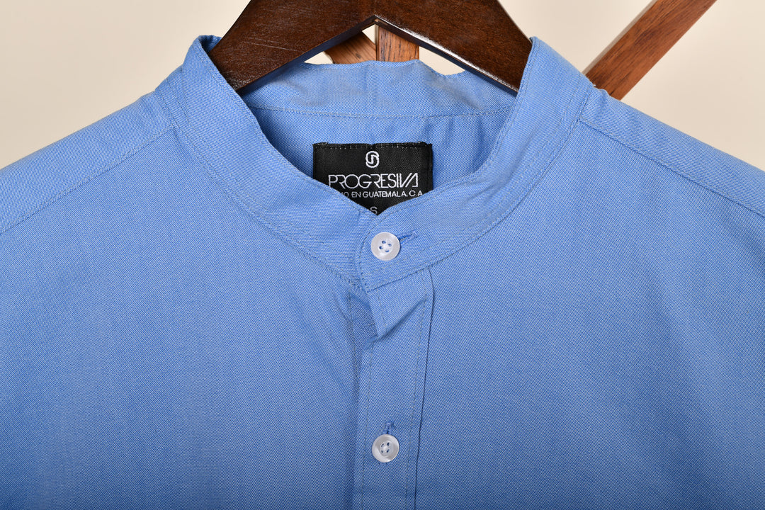 Camisa oxford manga larga cuello chino - azul