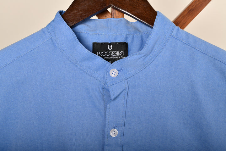 Camisa oxford manga larga cuello chino - azul