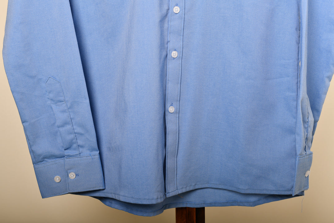 Camisa oxford manga larga cuello chino - azul