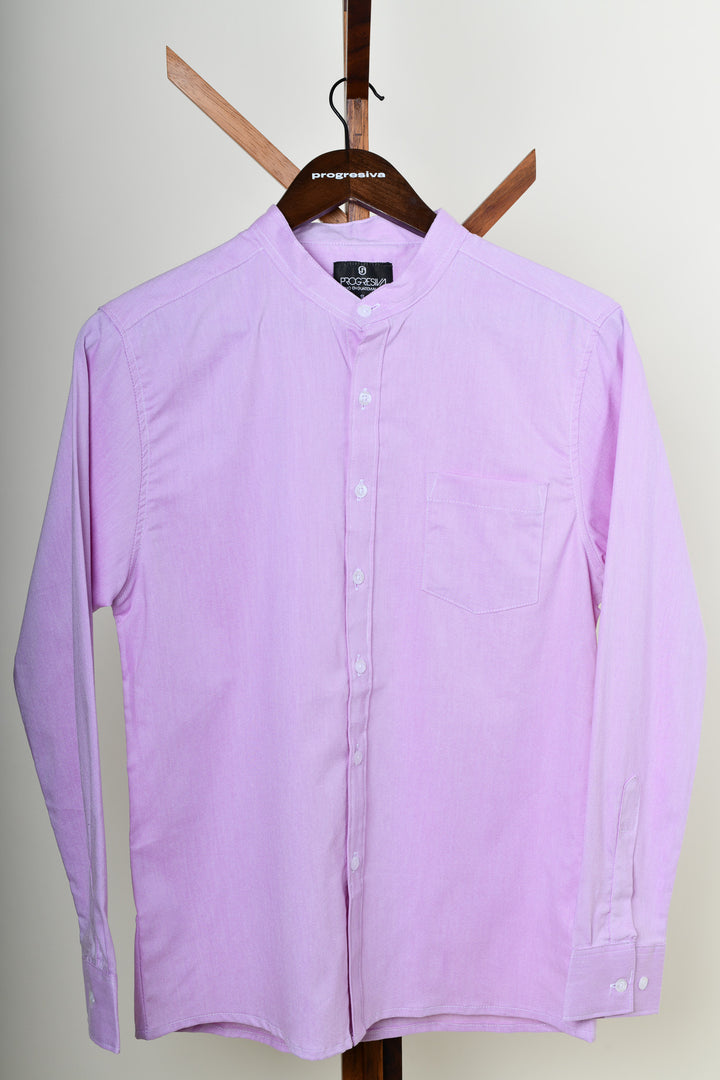 Camisa oxford manga larga cuello chino - lila