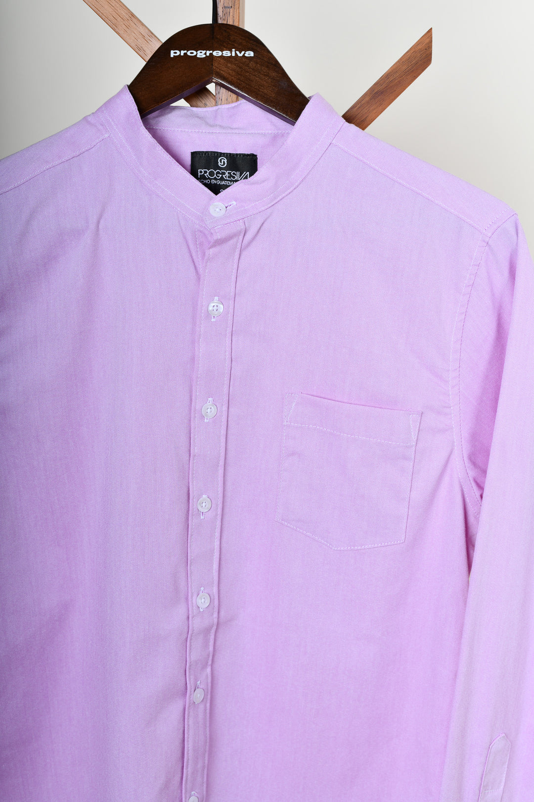 Camisa oxford manga larga cuello chino - lila