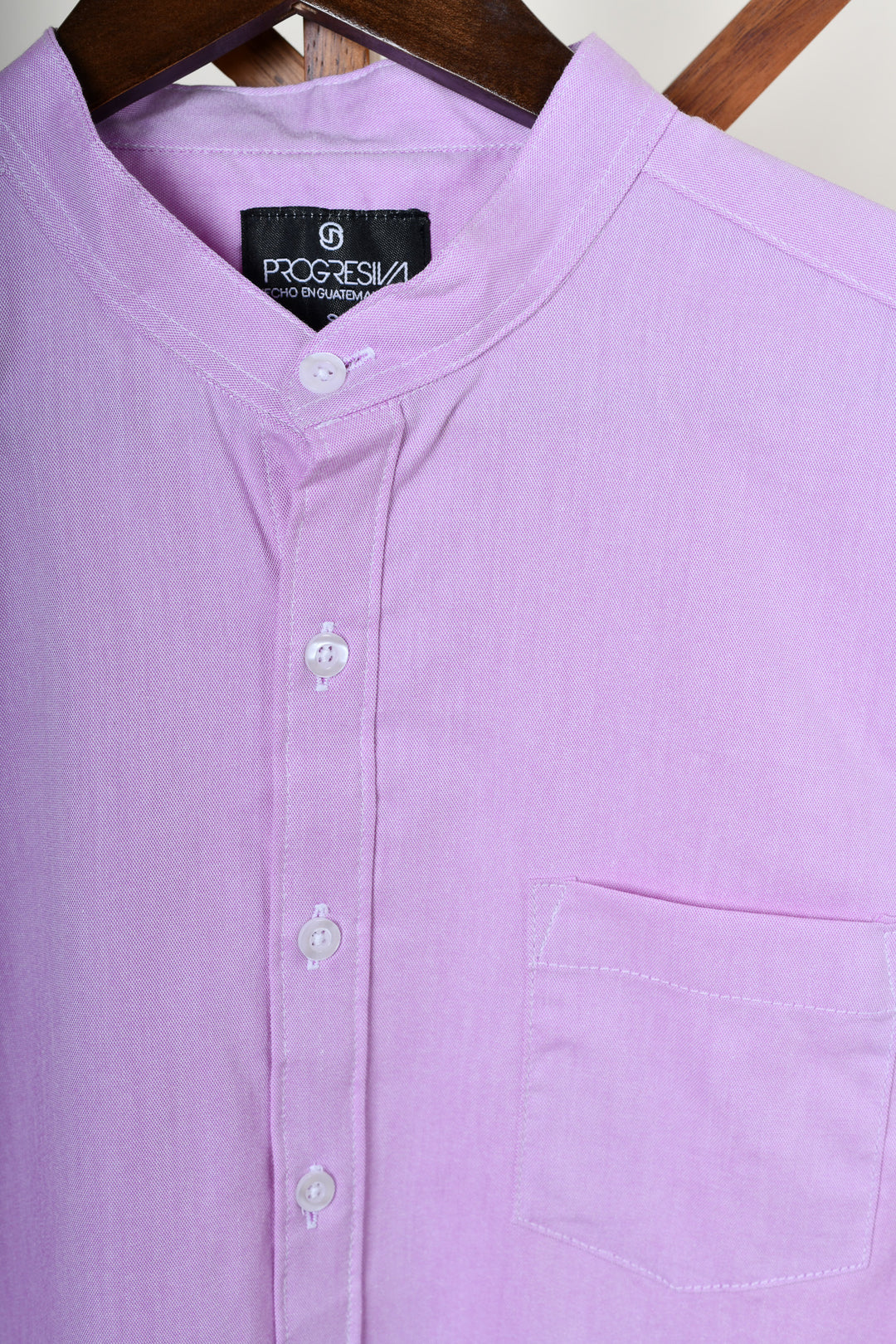 Camisa oxford manga larga cuello chino - lila