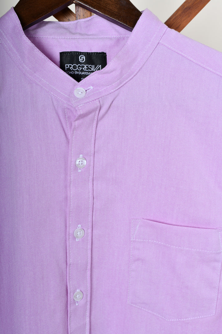 Camisa oxford manga larga cuello chino - lila