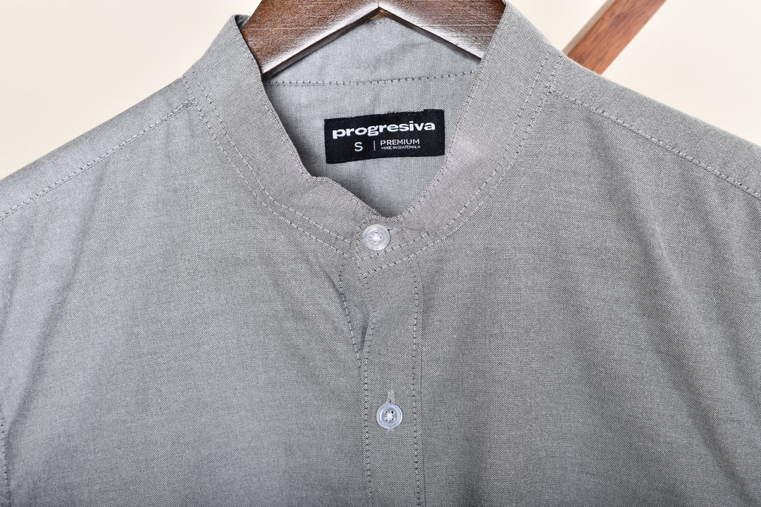 Camisa oxford manga larga cuello chino - gris oxford